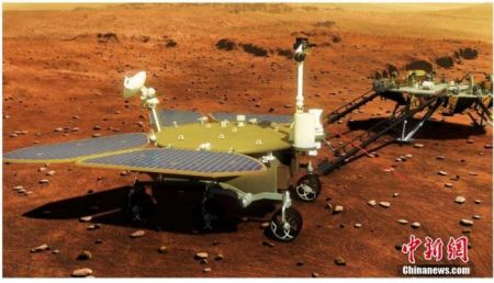 图为“祝融号”火星车模拟图。 中新社发 中国航天科技集团五院 供图